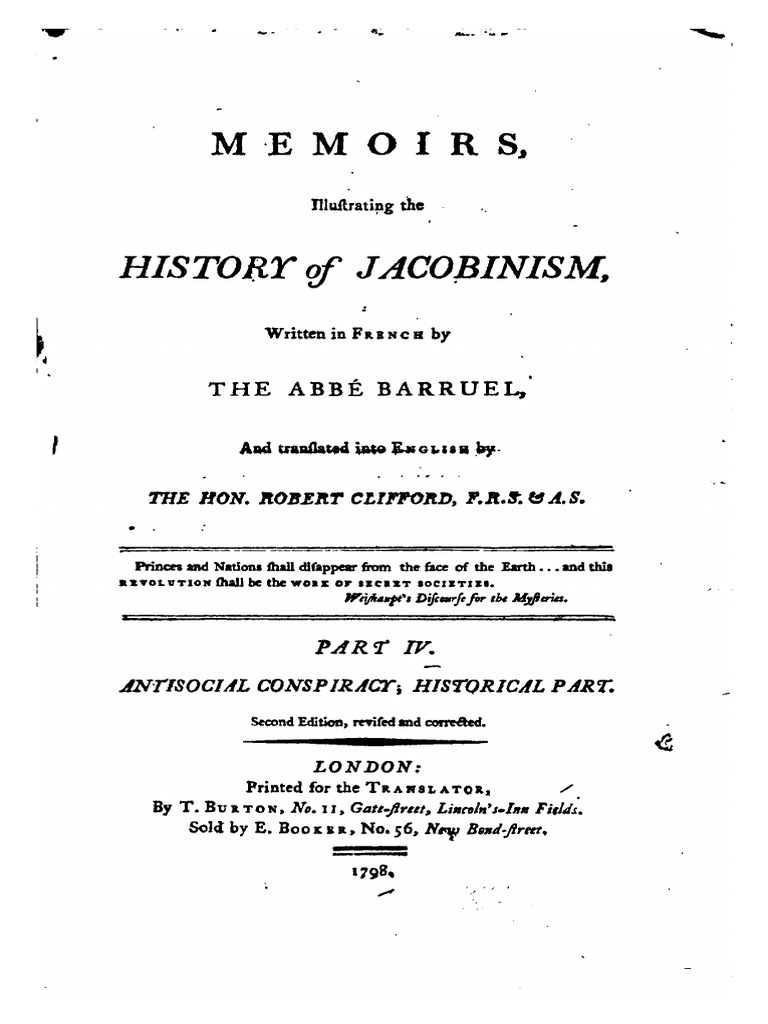 Barruel Augustin - Memoirs Ilustrating History of Jacobinism Part 4 ...