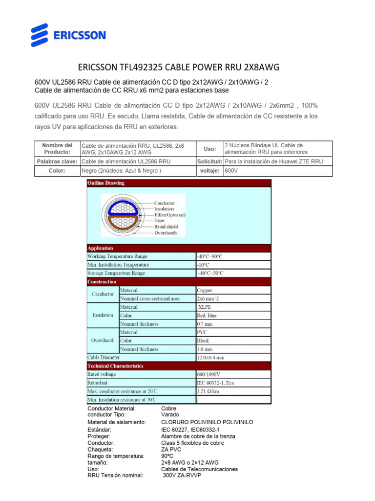 Cable Ericsson Power RRU TFL492325 | PDF | Aislador (Electricidad ...
