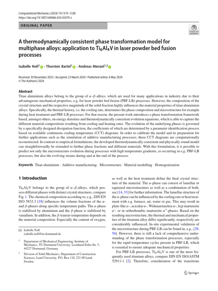 Phase Transformation Model for Ti6Al4V | PDF | Heat Treating | Phase ...