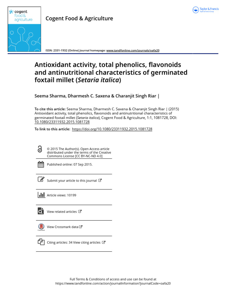 Antioxidant Activity Total Phenolics Flavonoids and Antinutritional ...