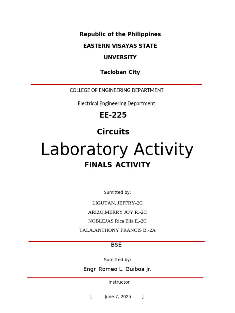 EE-225 Circuits Lab Final Activity | PDF | Electrical Network ...