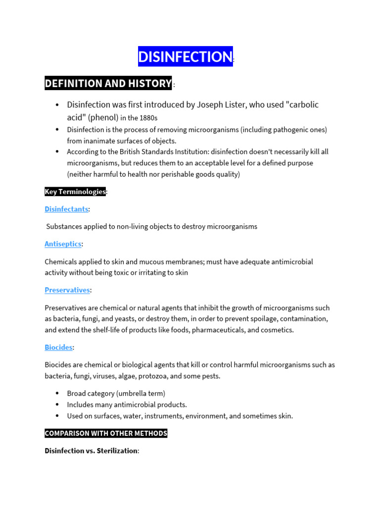 Disinfection: Definition, Methods, and Types | PDF | Disinfectant ...