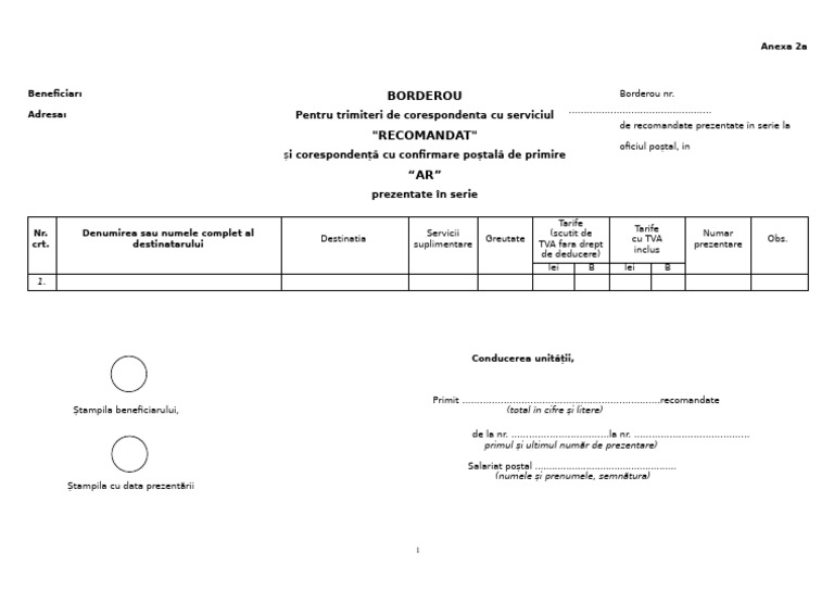 Borderou Posta Anexa 2 | PDF