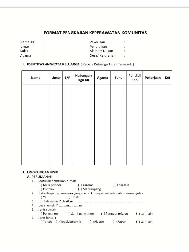 Format Pengkajian Komunitas | PDF