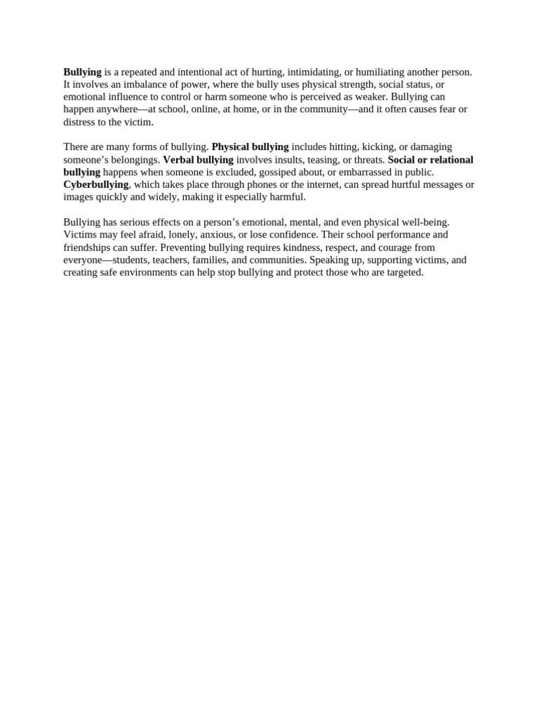Understanding Bullying: Types and Effects | PDF