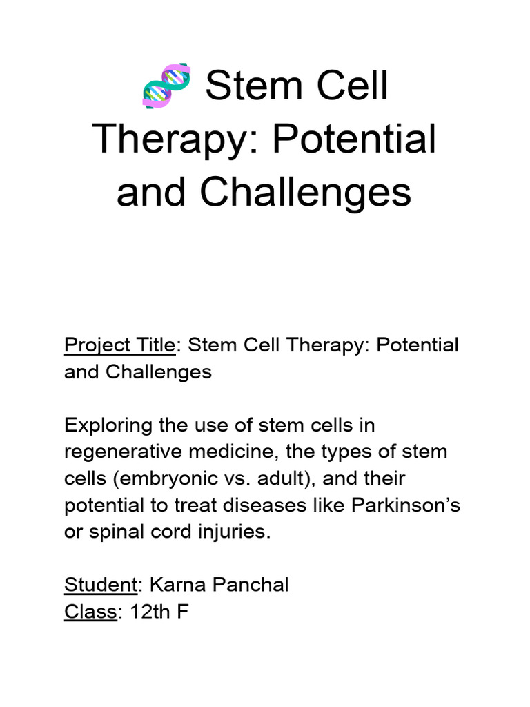 ? Stem Cell Therapy- Potential and Challenges | PDF | Stem Cell | Cell ...