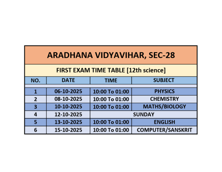 12th Science Exam Timetable 2025 | PDF