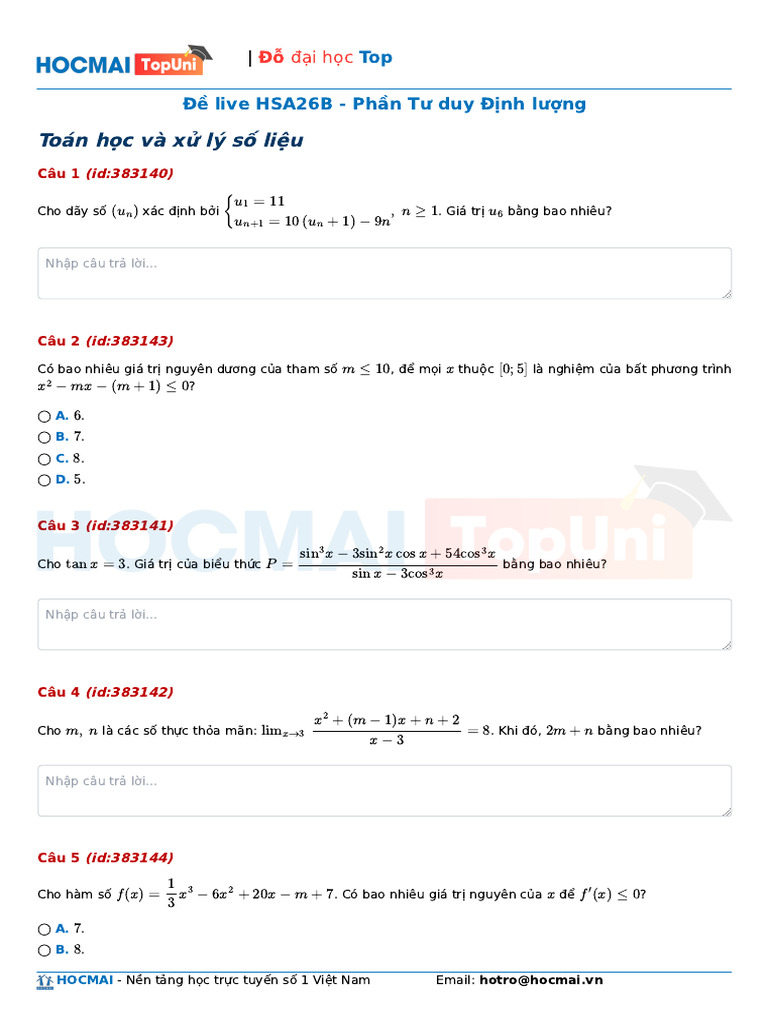 TopUni Buoi 02 Luyen de HSA26B Phan Tu Duy Dinh Luong TLBG | PDF