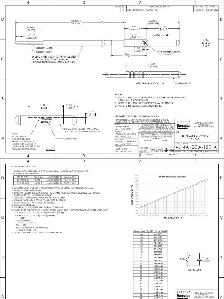 PT1000 Temperature Sensor Specifications | PDF | Electricity ...