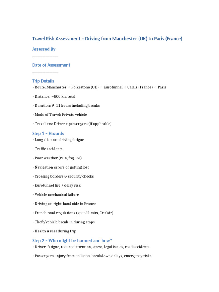 Travel Risk Assessment Manchester To Paris | PDF