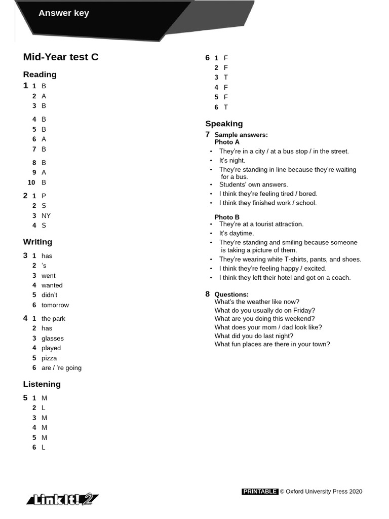 Mid-Year and End-Year Test Answers | PDF