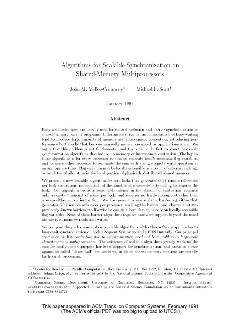 R06 Scalable Synchronization 1991 | PDF | Parallel Computing | Central ...