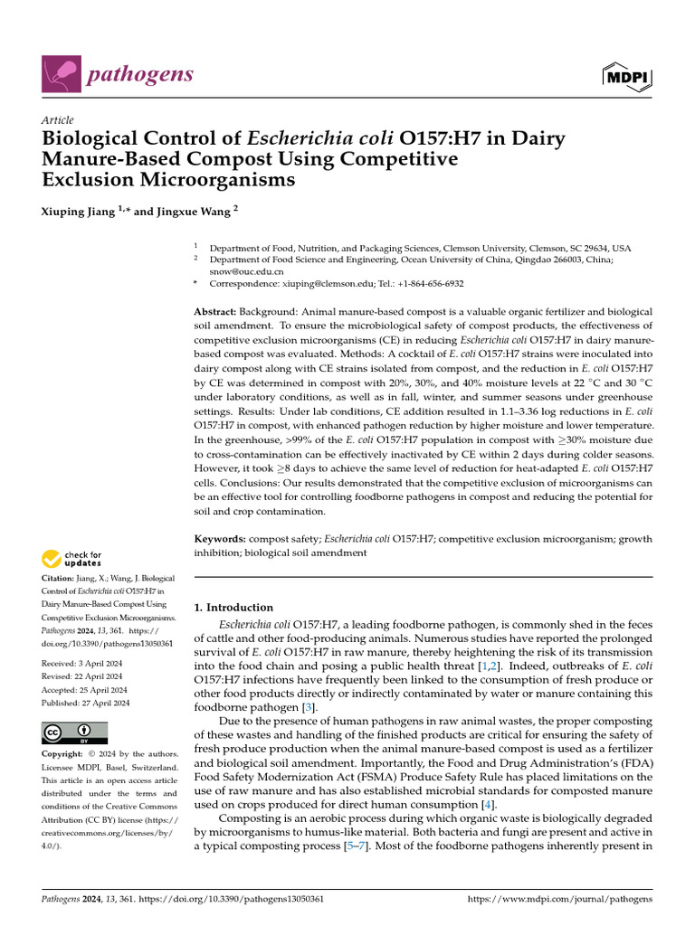 Control of E. coli O157:H7 in Compost | PDF | Compost | Escherichia Coli