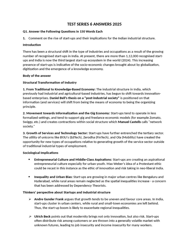 Test Series 6 Answers 2025 Final | PDF | Secularism | City