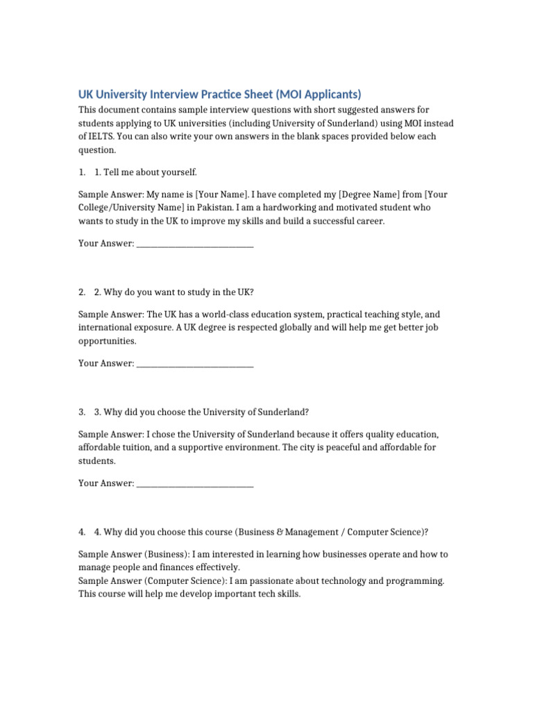 UK University Interview Prep for MOI Applicants | PDF