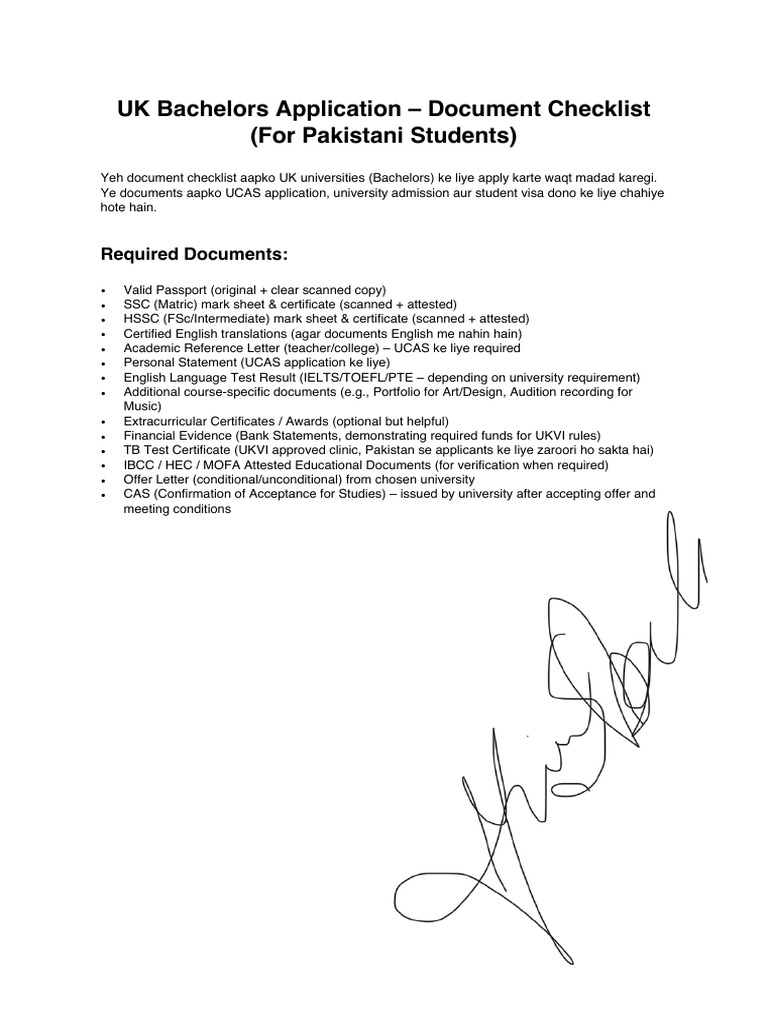 UK Bachelors Application Document Checklist | PDF