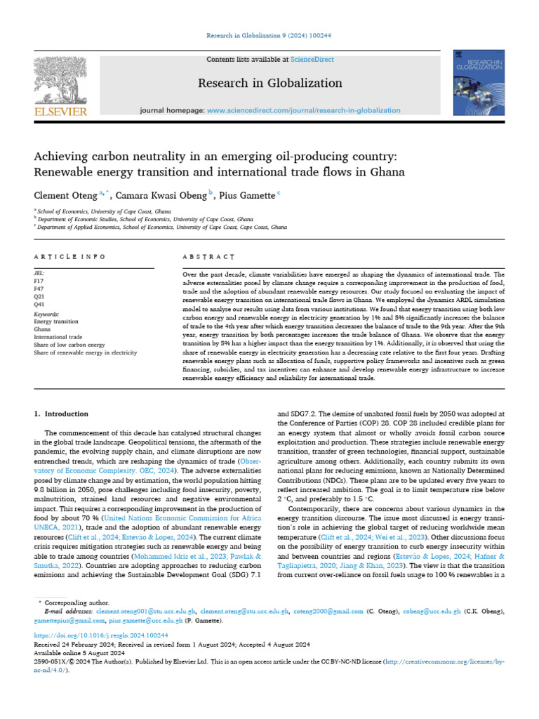 Renewable Energy Transition and International Trade in Ghana | PDF ...