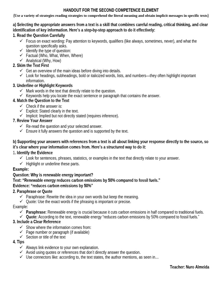 Effective Reading Strategies for Comprehension | PDF | Question