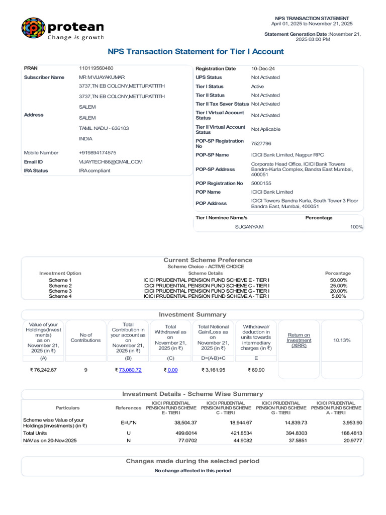 NPS Transaction Statement Summary 2025 | PDF | Financial Services | Taxes