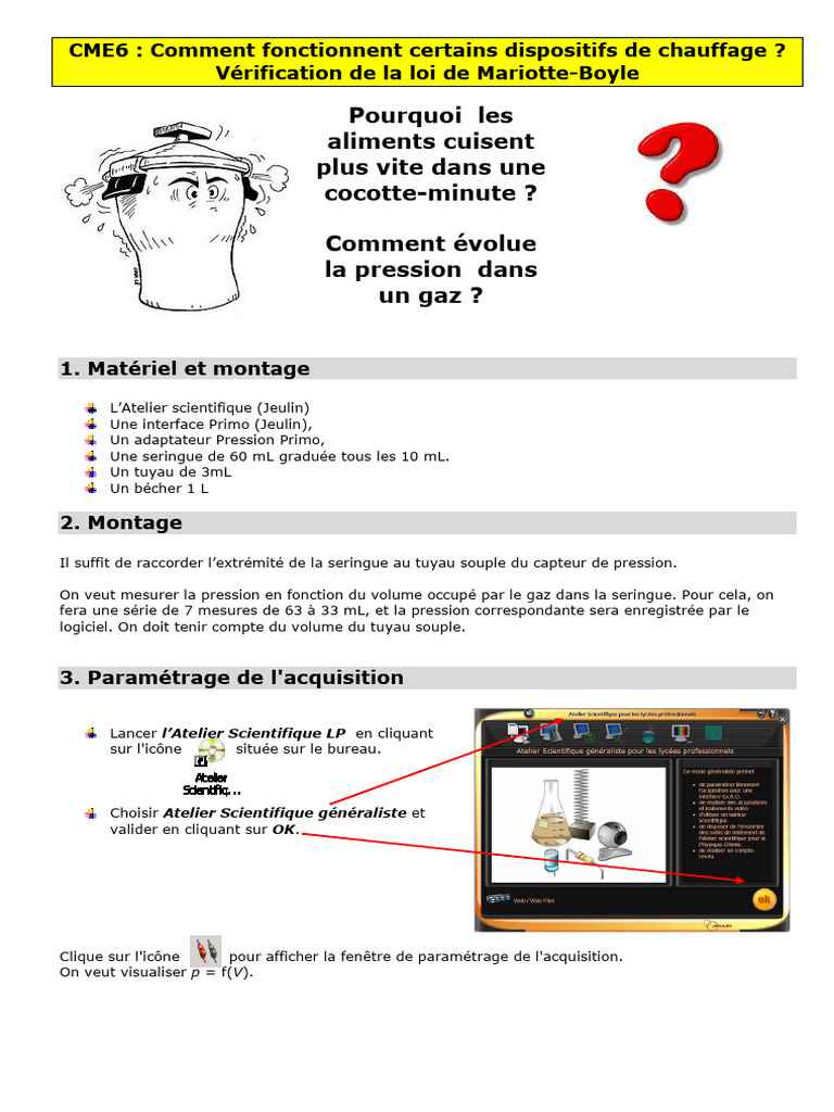 Expérience sur la loi de BoyleMariotte PDF Pression Gaz — free download