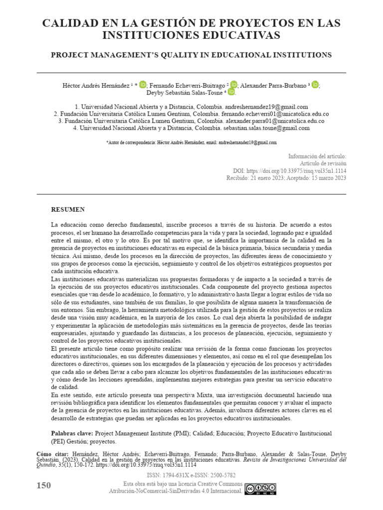 Calidad en Gestión de Proyectos Educativos | PDF | Calidad (comercial ...