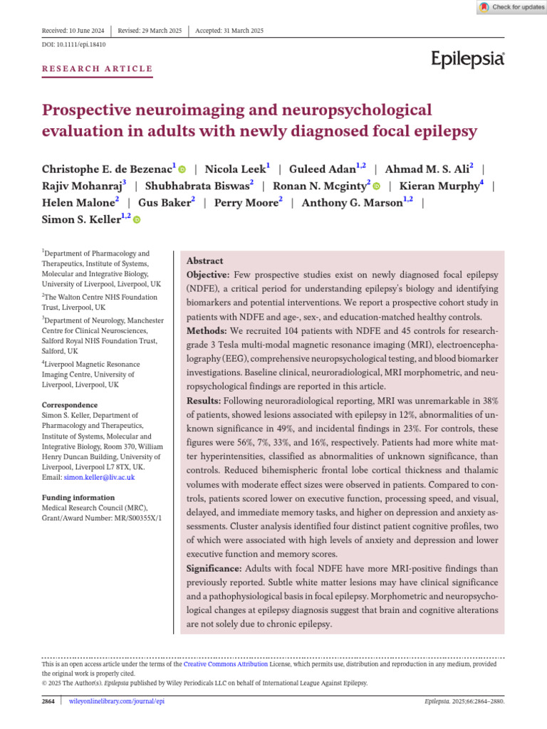 Neuroimaging in Newly Diagnosed Focal Epilepsy | PDF | Epilepsy ...