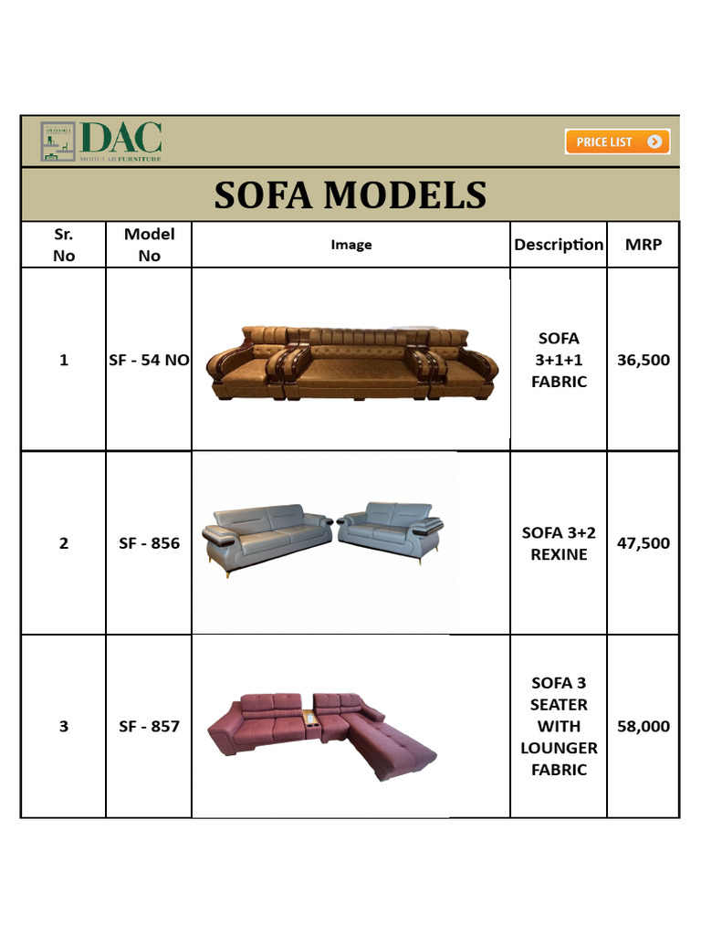 Sofa Price List-1 | PDF | Upholstery | Furniture
