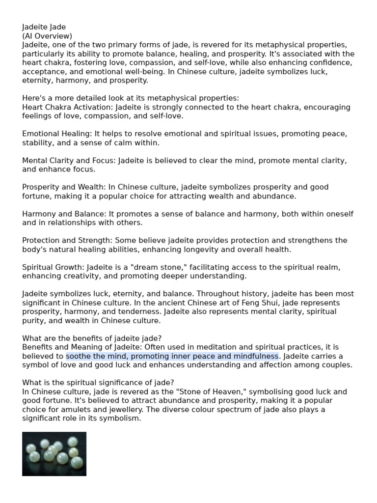 Metaphysical Properties of Jadeite Jade | PDF | Human Body | Love