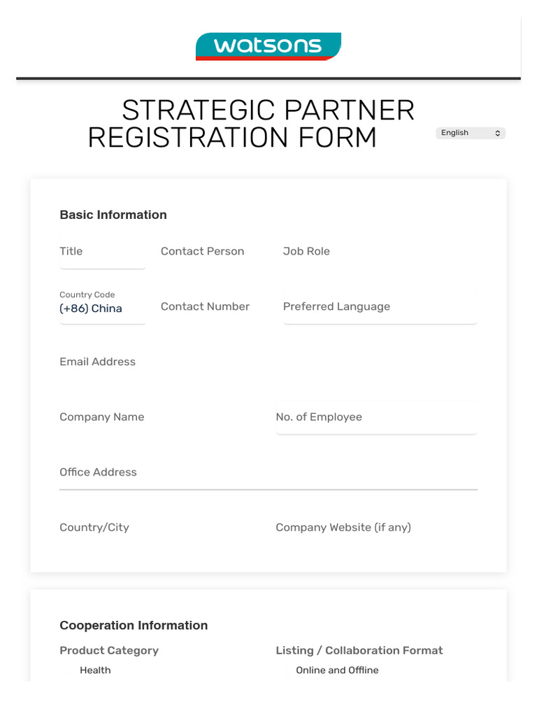 Watsons Strategic Partner Registration Form | PDF