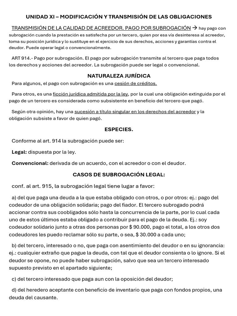 Subrogación y Modificación de Obligaciones | PDF | Pagos | Subrogación