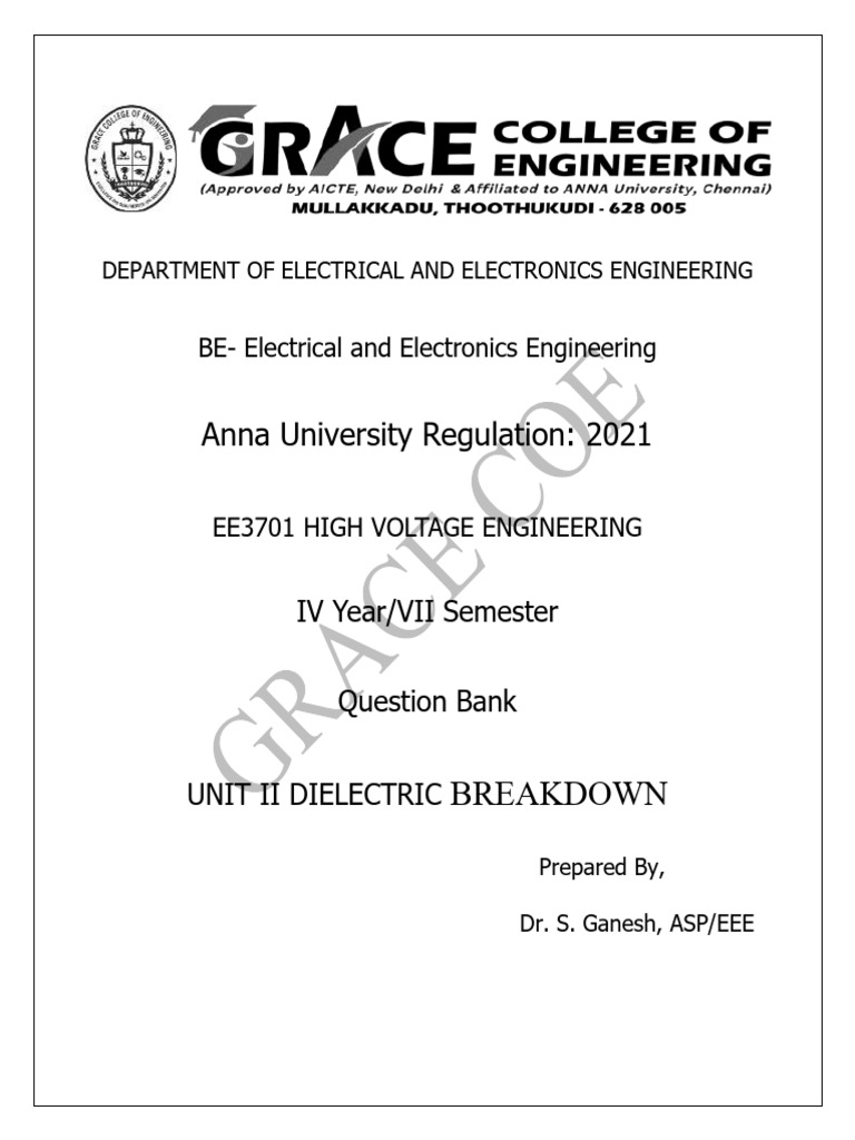 High Voltage Engineering: Dielectric Breakdown | PDF | Electrical ...