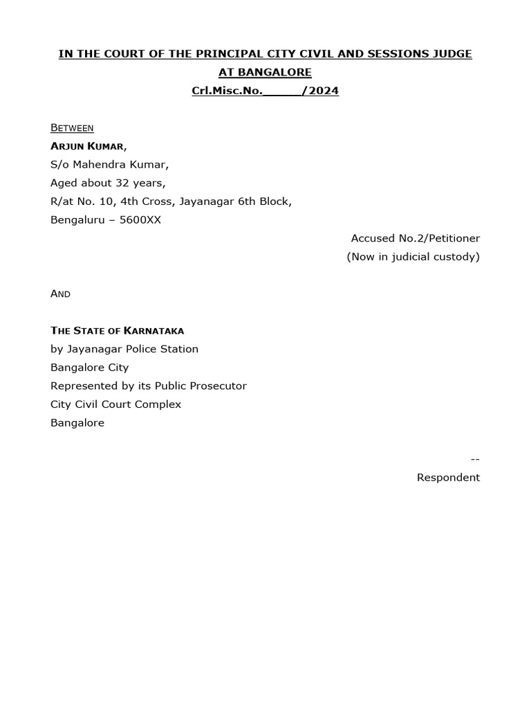 Bail Application - Arjun Kumar | PDF | Bail | Criminal Law