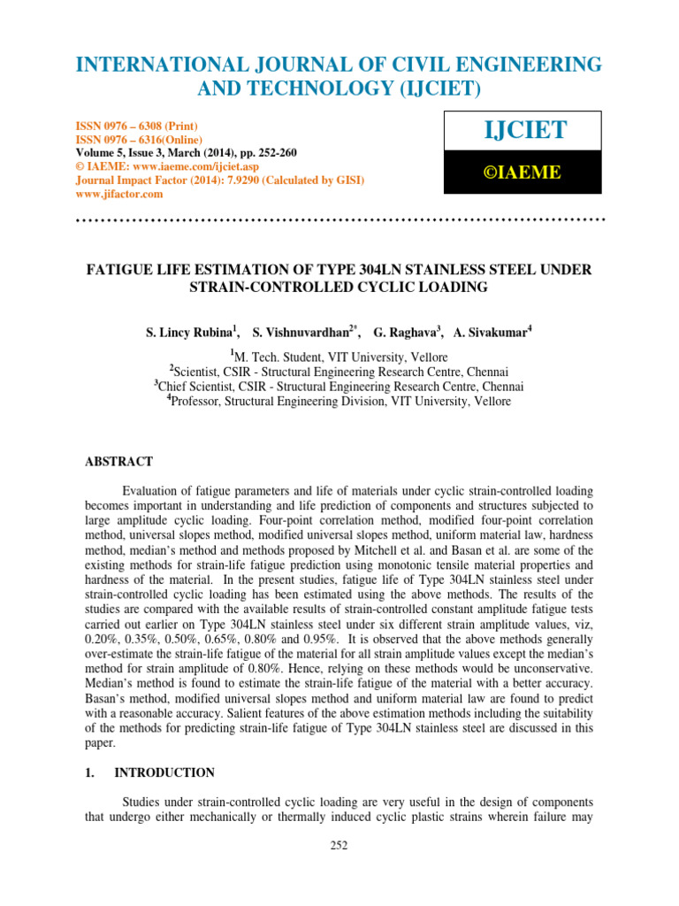 Fatigue Life of 304LN Stainless Steel | PDF | Deformation (Engineering ...