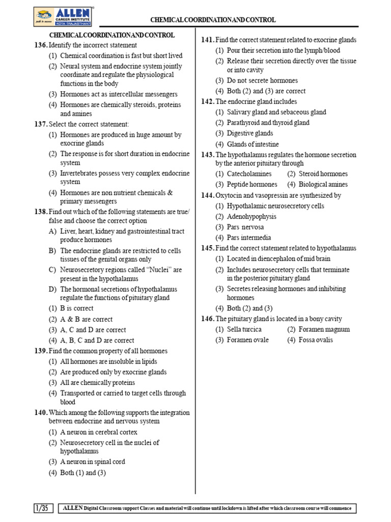 SC - Chemical Coordination and Control | PDF | Endocrine System | Hormone