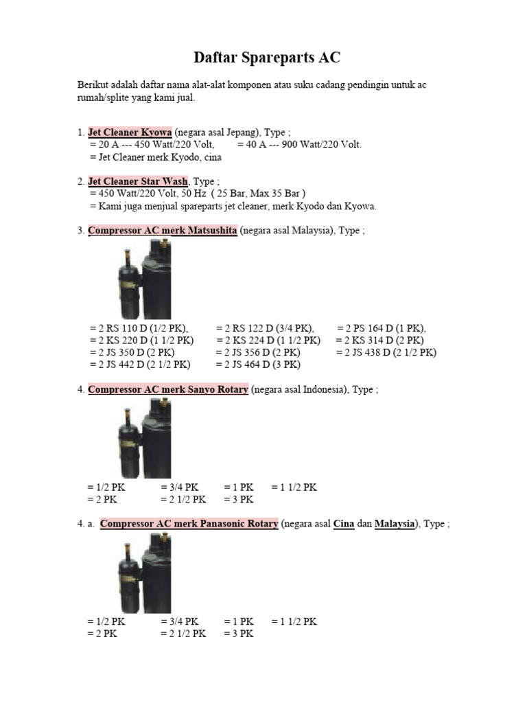 Daftar Spare Ac | PDF
