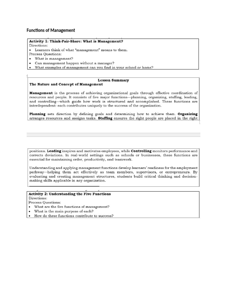 Activity 1 2 Functions of Management | PDF