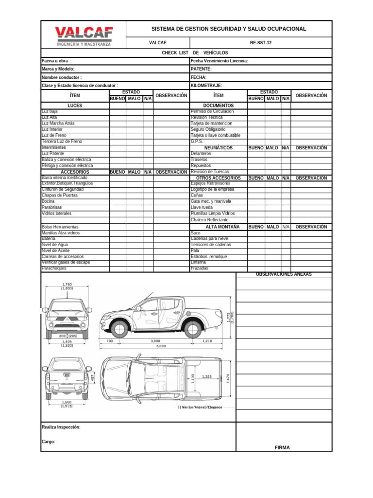 Checklist de Seguridad Vehicular en Faenas | PDF | Fabricantes de ...