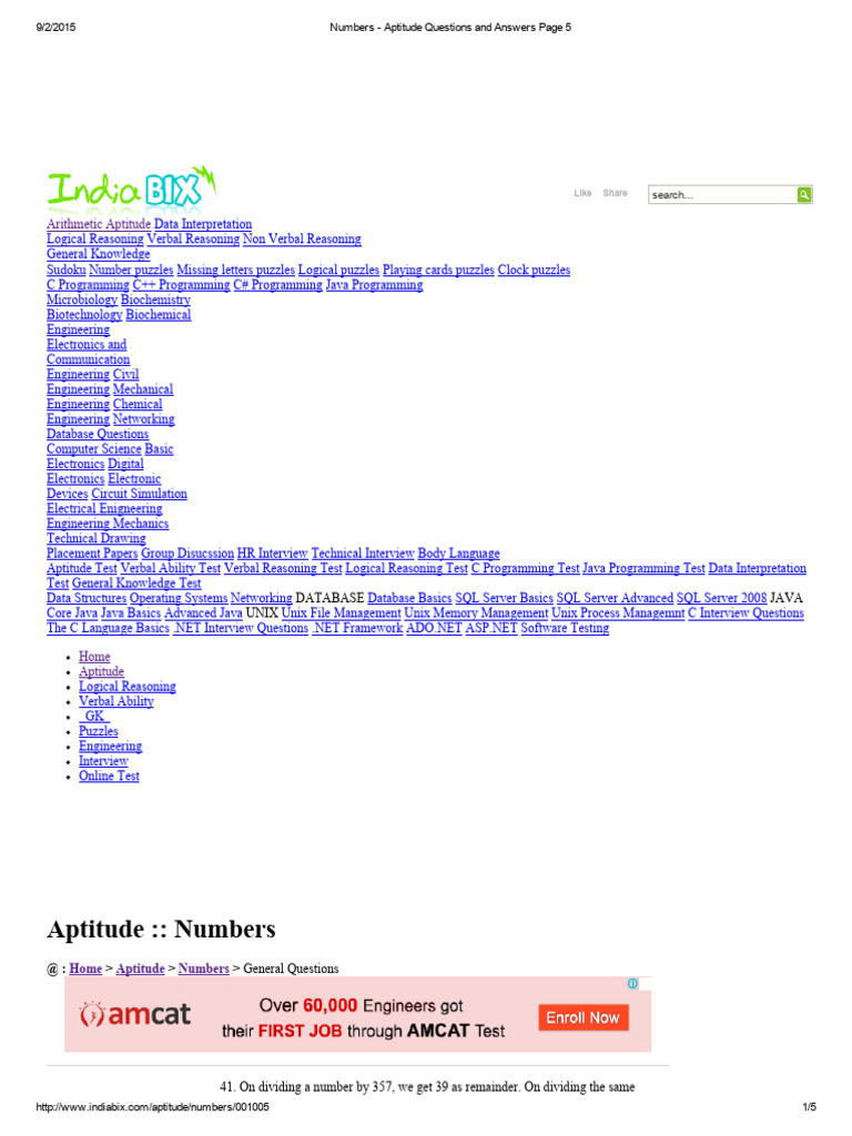 Numbers - Aptitude Questions and Answers Page 5 | PDF | Division ...