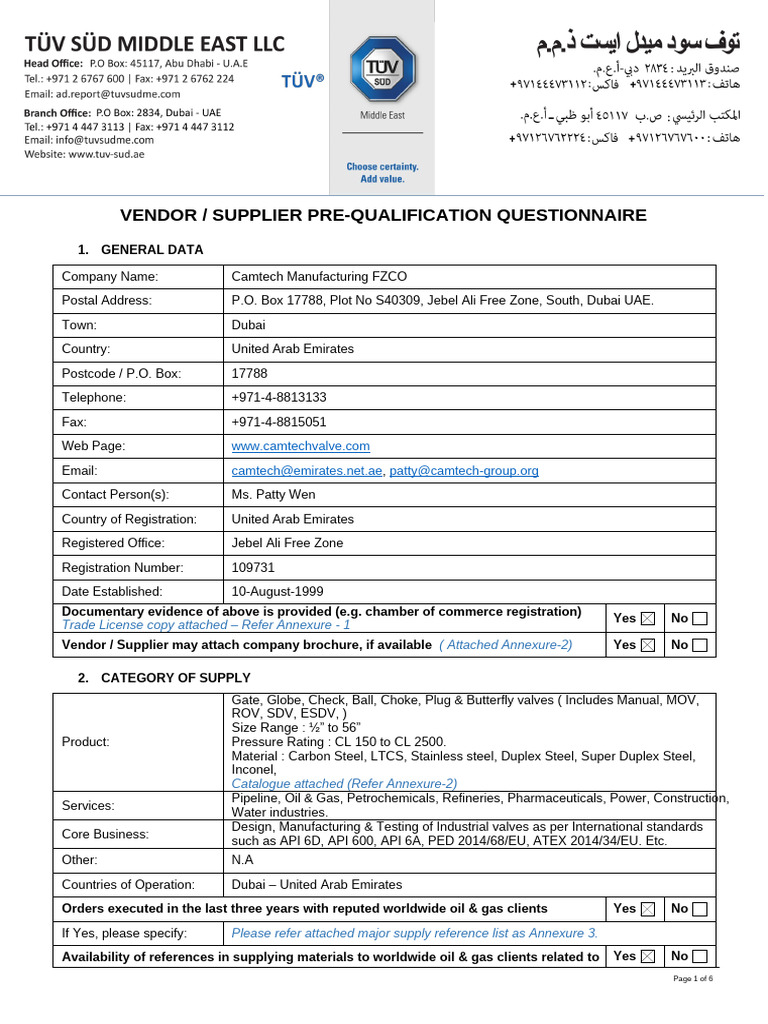 Vendor Pre-Qualification Questionnaire | PDF | Audit | Internal Audit