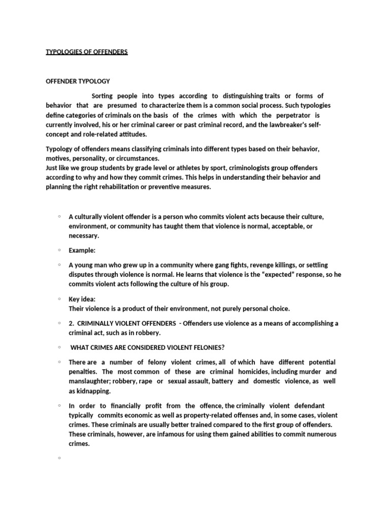 Offender Typologies Explained | PDF | Crimes | Crime & Violence