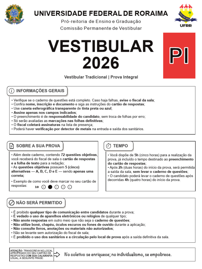 Caderno de Prova Vestibular 2026 E3 Pi | PDF | RNA | Mitocôndria