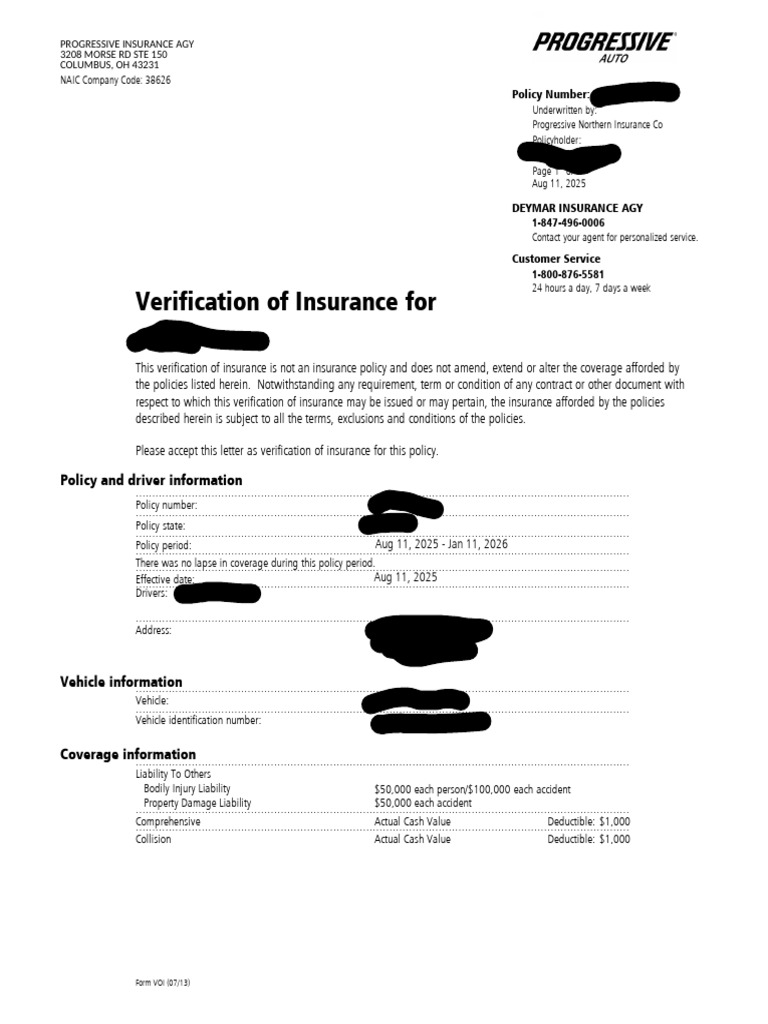 Verification of Insurance Document | PDF | Insurance | Financial Risk