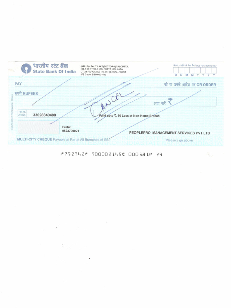 Cancel Cheque (SBI) | PDF