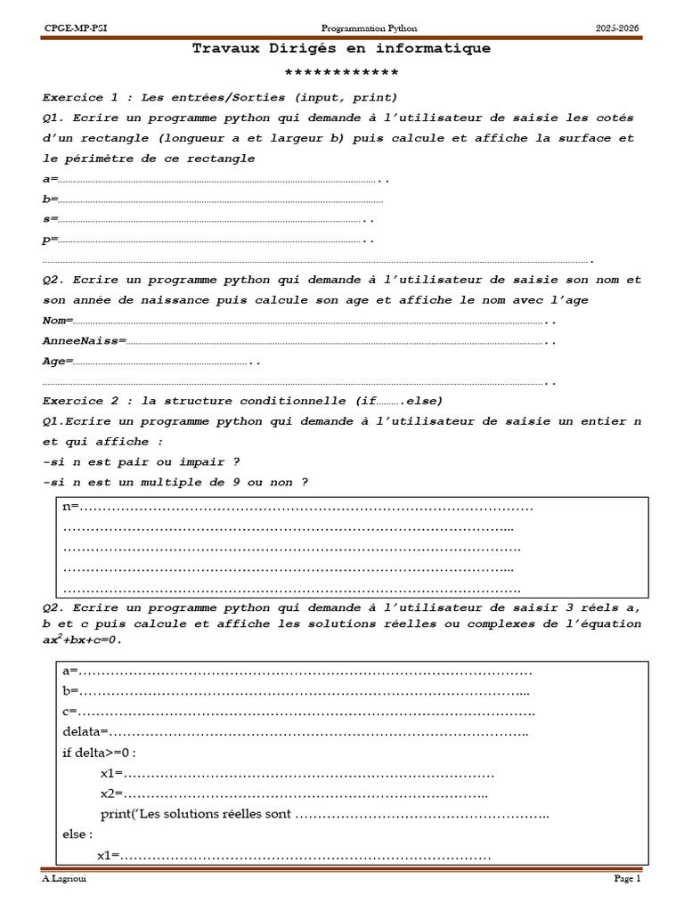 Programmation Python : Exercices CPGE 2025-2026 | PDF | Coordonnées ...