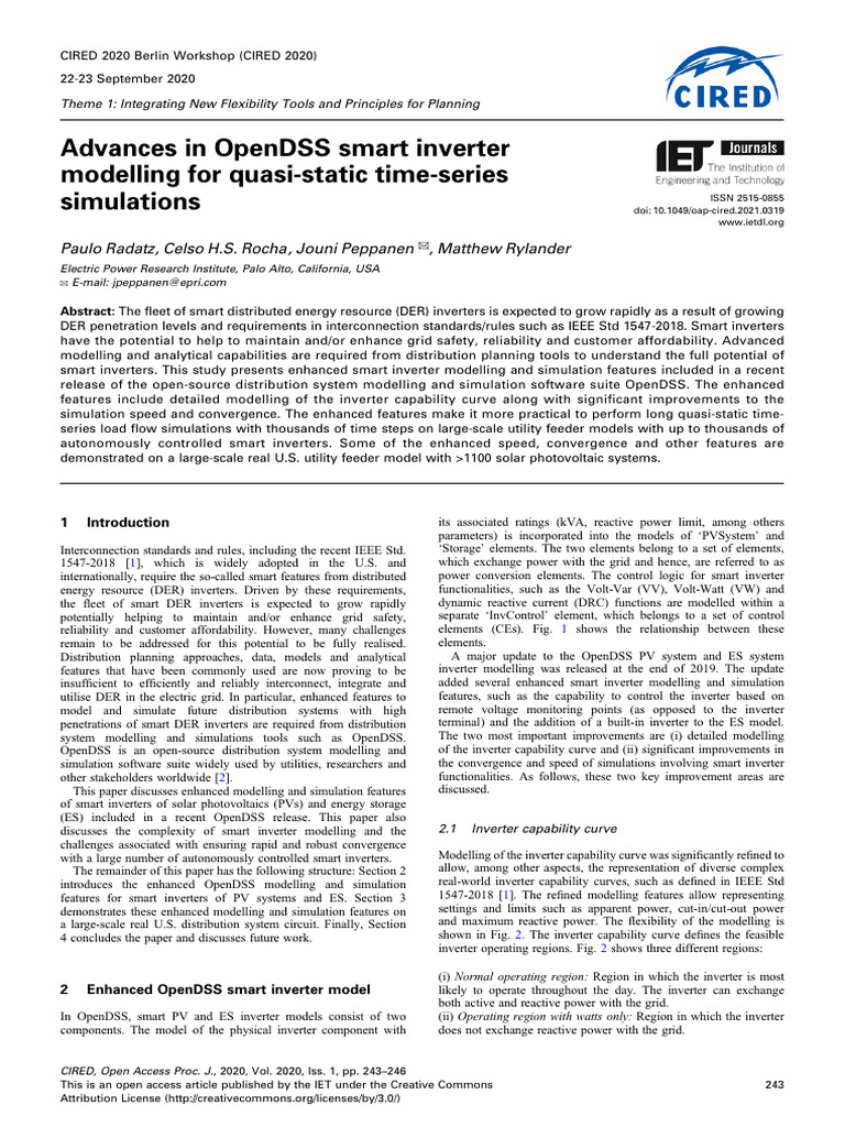 Advances in OpenDSS Smart Inverter Modelling For Quasi-Static Time ...