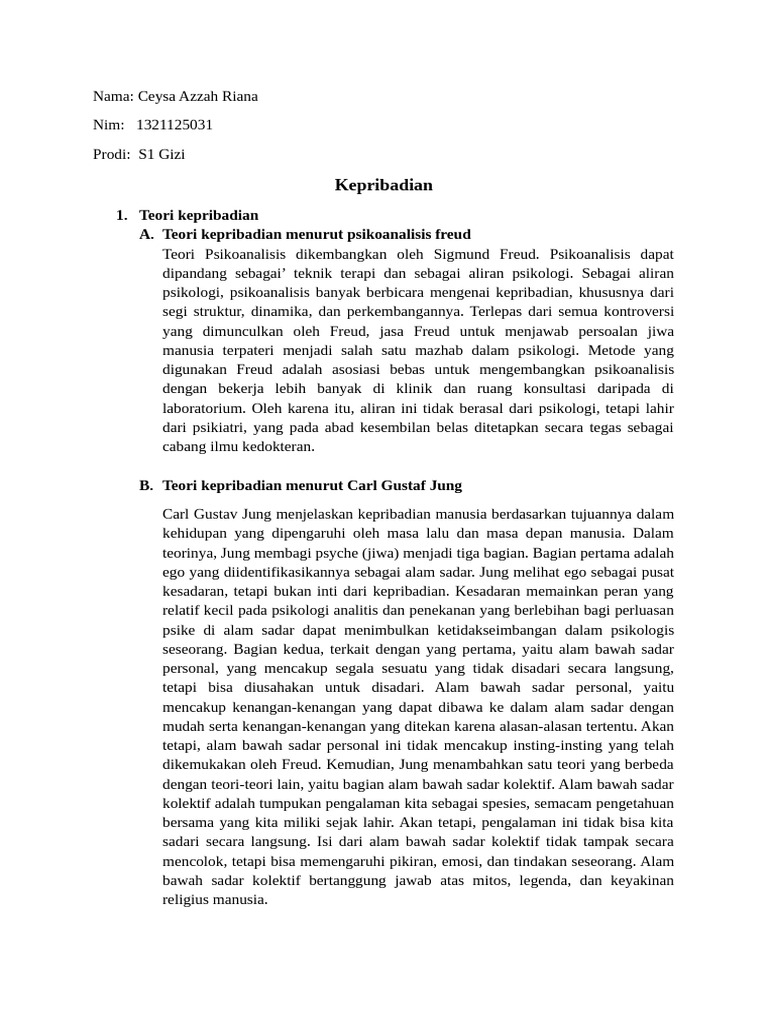 Teori Kepribadian dan Strukturnya | PDF