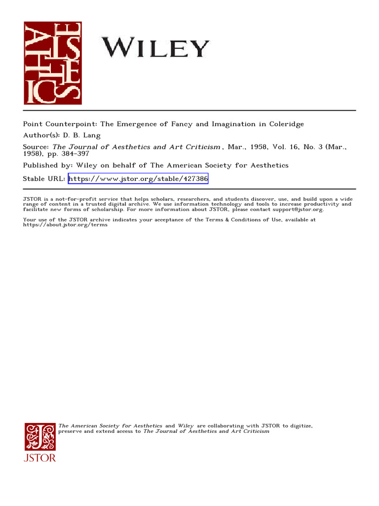 Coleridge's Imagination and Fancy Analysis | PDF | David Hume | Imagination