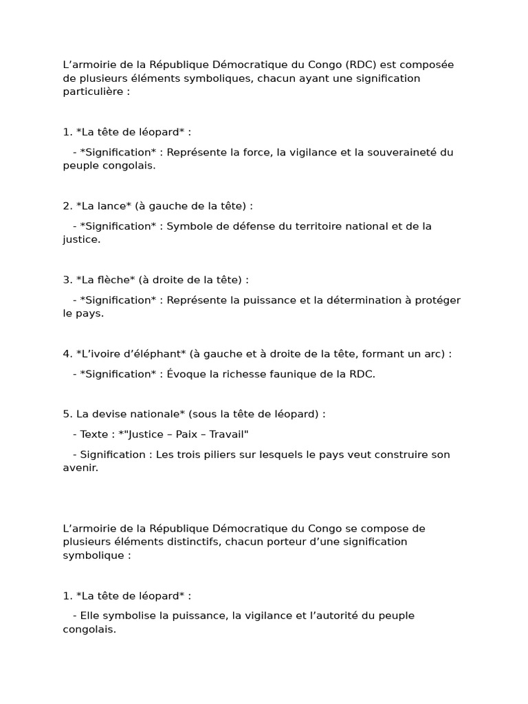 Symboles de l'armoirie de la RDC | PDF