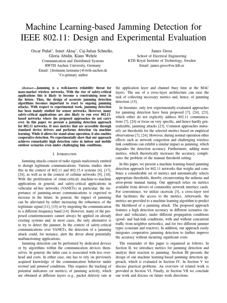 Machine Learning for Jamming Detection in 802.11 | PDF | Machine ...