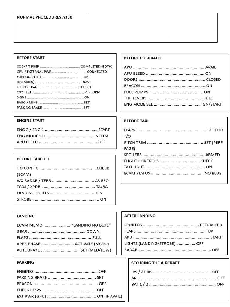A350 Normal Procedures Checklist | PDF | Aviation Accidents And ...